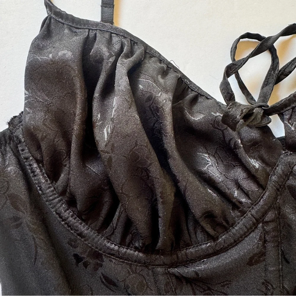 Urban Outfitters Out From Under Devon Satin Corset Black Bra Top Sz L - Picture 11 of 14